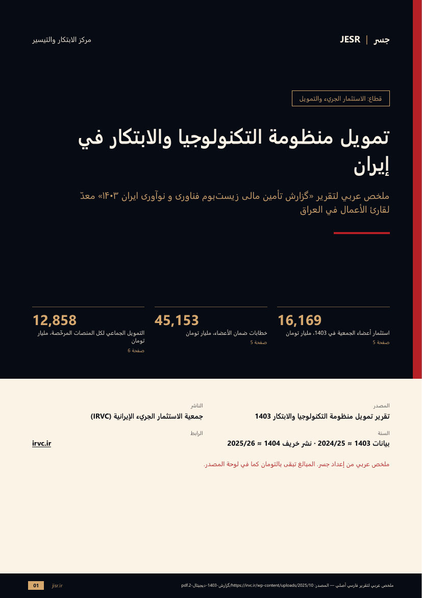 تمويل منظومة التكنولوجيا والابتكار في إيران